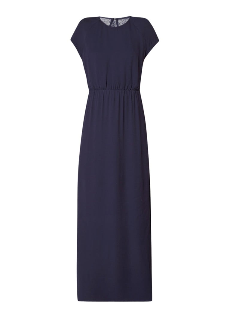 Samsøe & Samsøe Reya maxi-jurk met kant en rugdecolleté donkerblauw
