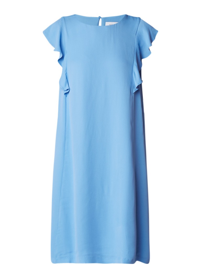 Samsøe & Samsøe Mentha midi-jurk van crêpe met volant lichtblauw