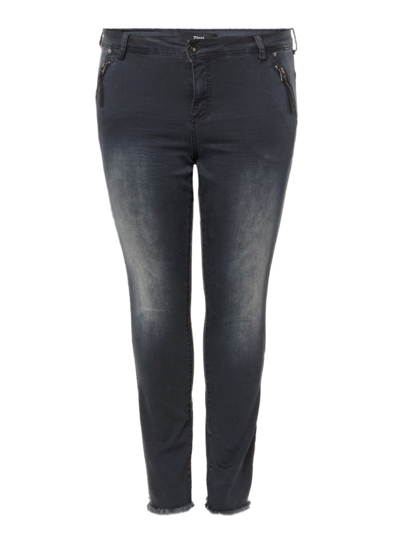 Zizzi Nille cropped skinny jeans met rafelige zoom blauw