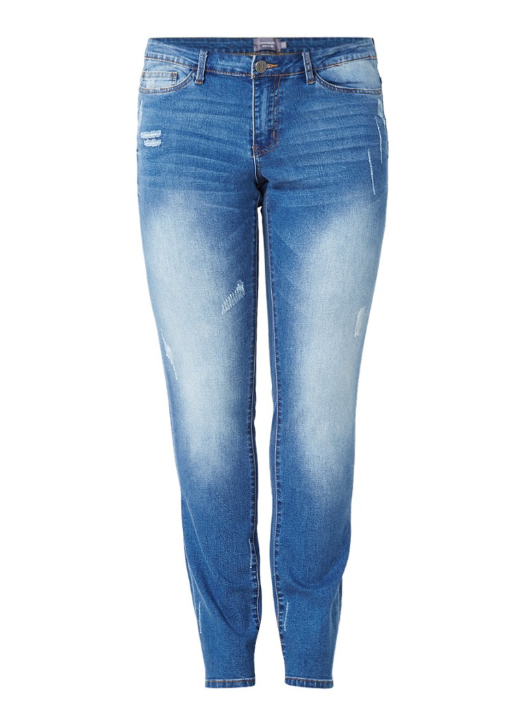 Junarose Five high rise slim fit jeans met destroyed details zwart