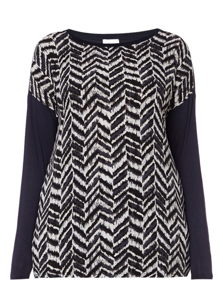 Zizzi Top met overlay met zigzagprint blauw