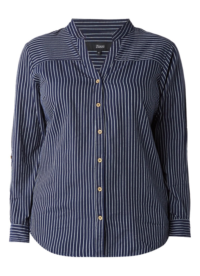 Zizzi Blouse van katoen met streepdessin blauw