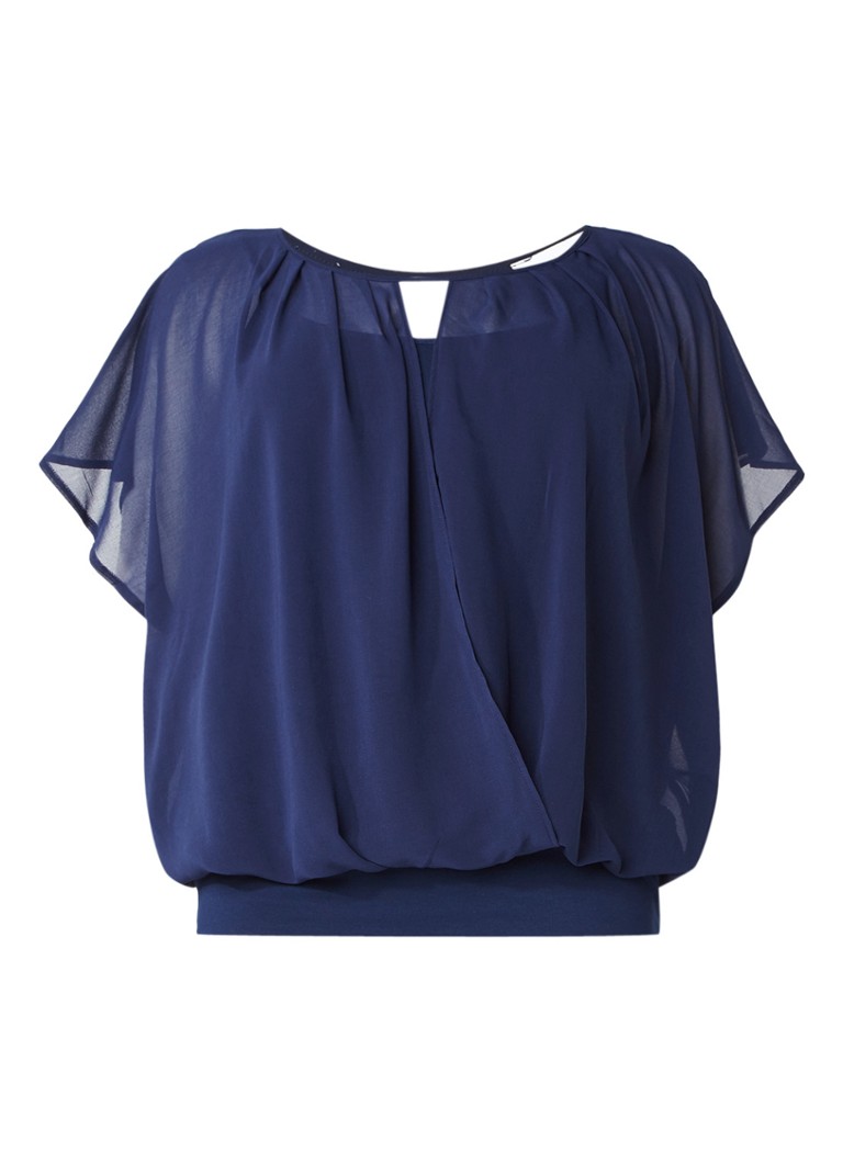 Zizzi Top met geplooide overslag en ondertop blauw