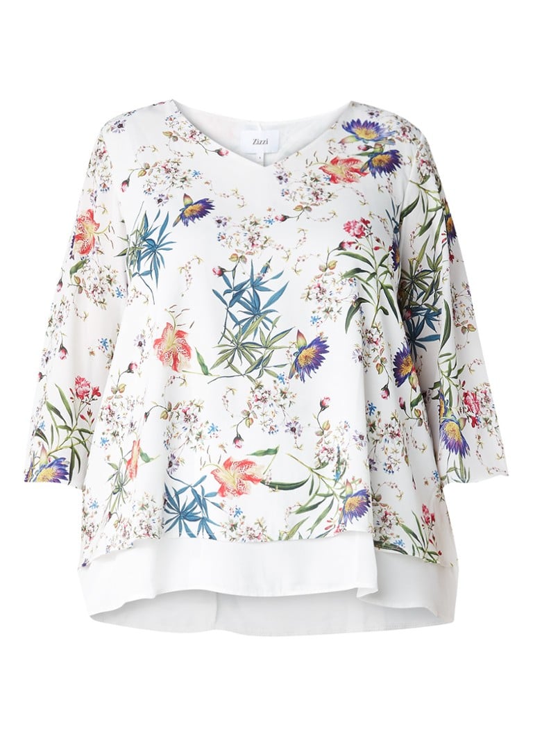 Zizzi Top met driekwartsmouw en V-hals blauw