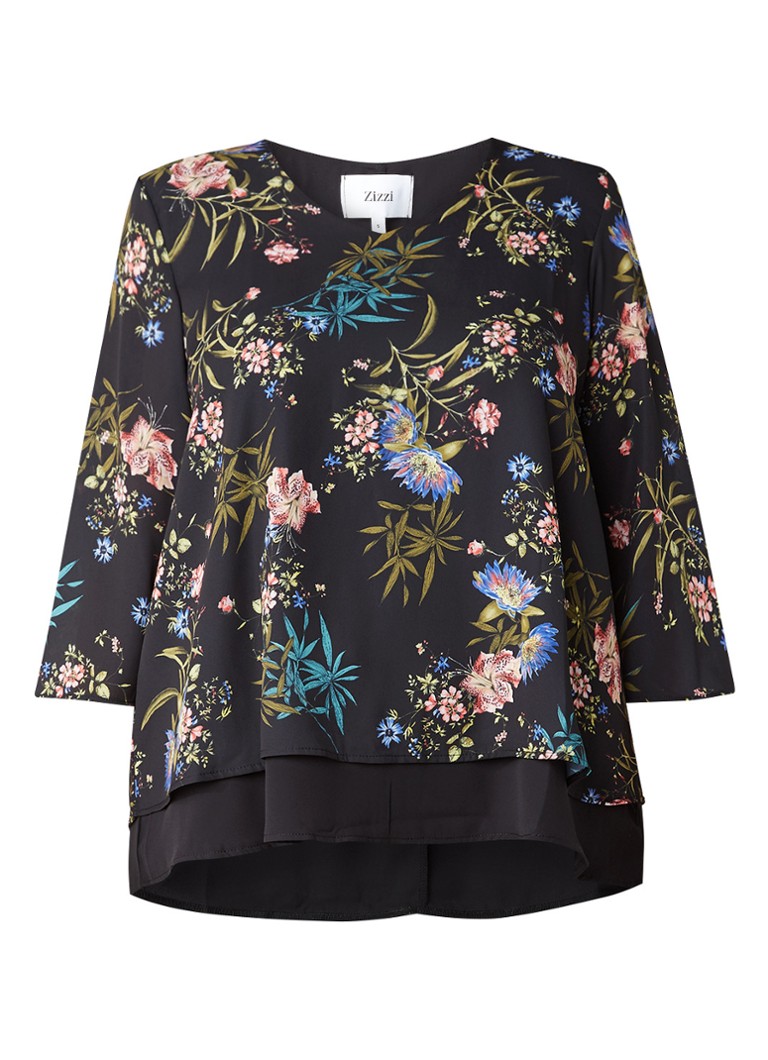 Zizzi Top met driekwartsmouw en V-hals blauw