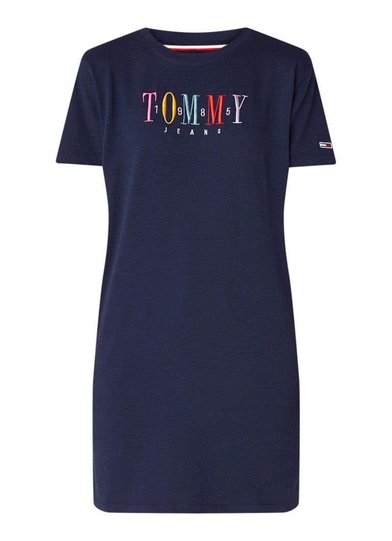 Tommy Hilfiger T-shirt jurk met logoborduring donkerblauw