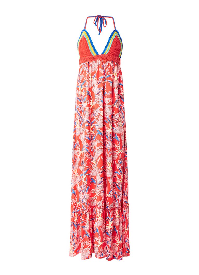 Tommy Hilfiger Maxi-jurk met met gebreide top en ruches rood