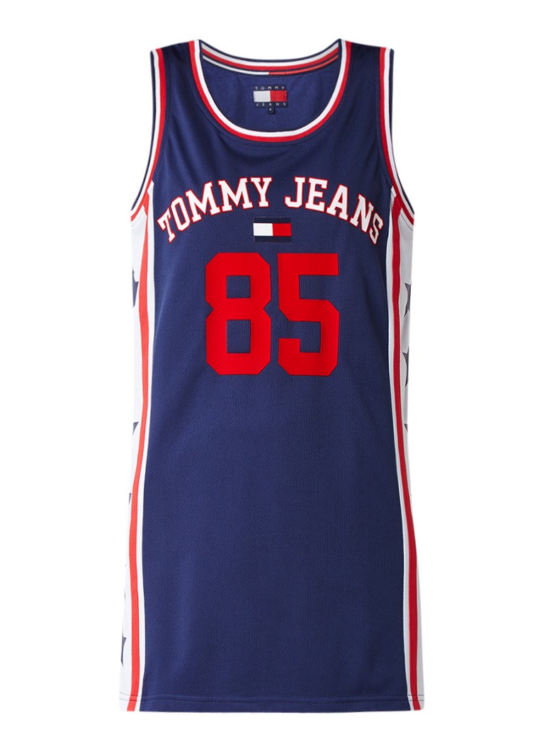 Tommy Hilfiger 90's basketbal jurk met logo in flockprint donkerblauw