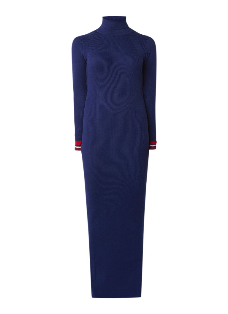 Tommy Hilfiger Ribgebreide maxi-jurk met contrasterende boord donkerblauw