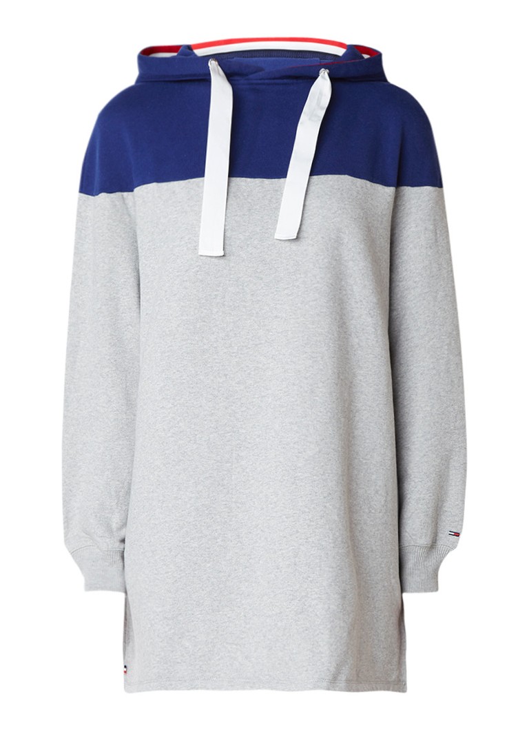 Tommy Hilfiger Sweaterjurk met capuchon en colour blocking grijsmele