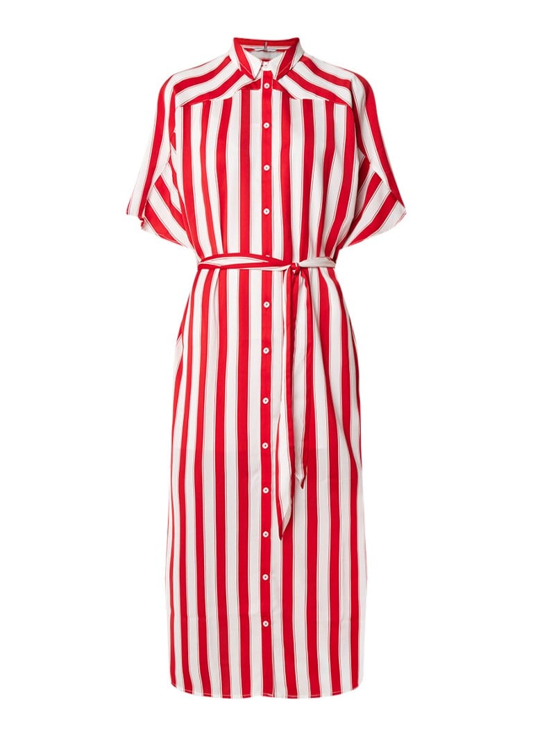 Tommy Hilfiger Gestreepte maxi blousejurk met strikceintuur rood