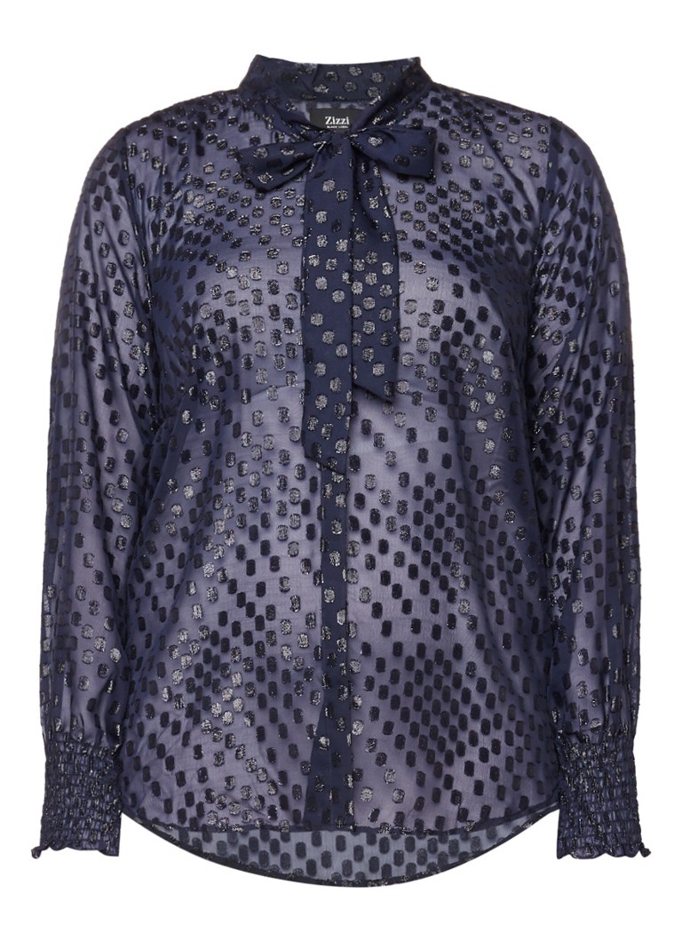 Zizzi Semi-transparante blouse met metallic dessin blauw