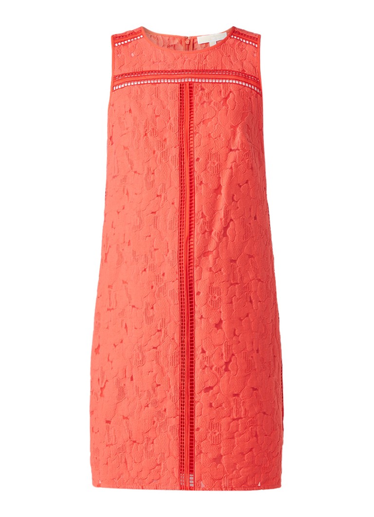 Michael Kors Lenus jurk met jacquarddessin en opengewerkte details koraalrood