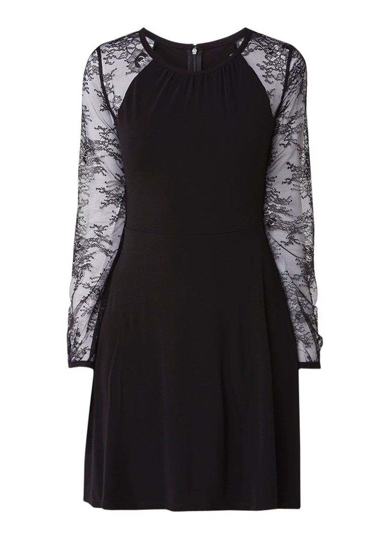 Michael Kors A-lijn jurk van crêpe met inzet van kant zwart