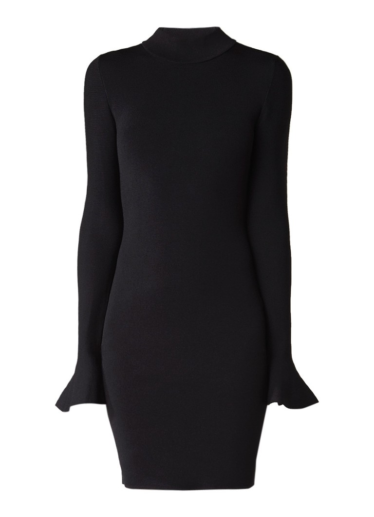 Michael Kors Gebreide jurk met col en volantmouw zwart