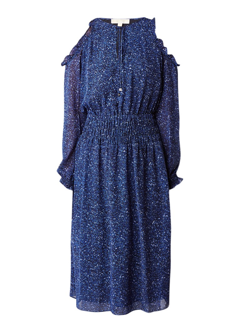 Michael Kors A-lijn jurk met cold shoulder en print royalblauw