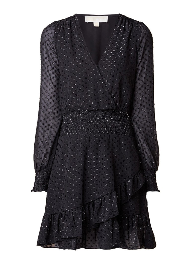 Michael Kors Clip A-lijn jurk met lurex jacquarddessin en volant zwart