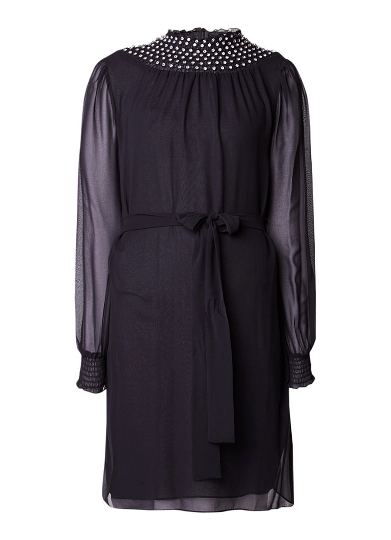 Michael Kors Midi-jurk met strikceintuur en strass stenen zwart