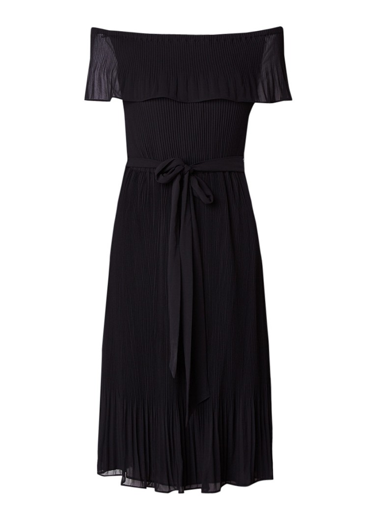 Michael Kors Off shoulder plissÃ© jurk met ceintuur zwart