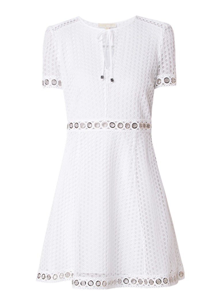 Michael Kors A-lijn jurk van kant met eyelet detail wit