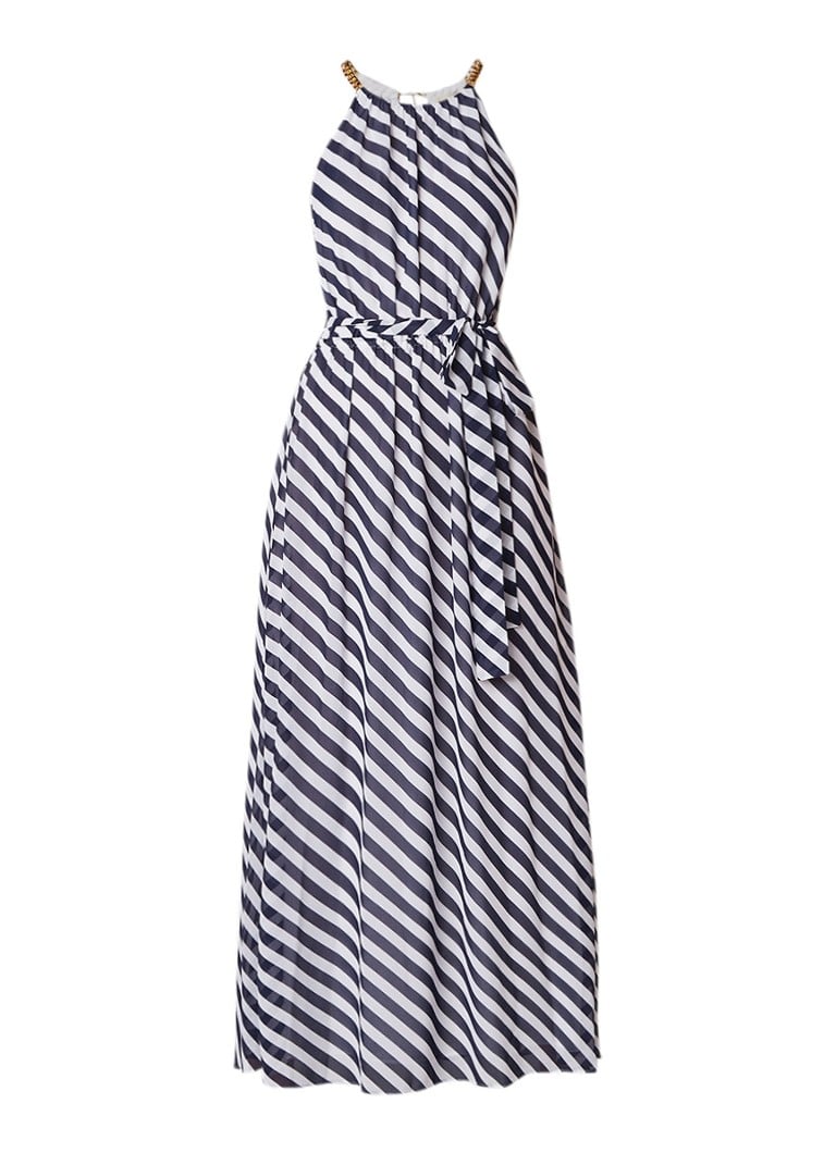 Michael Kors Maxi halterjurk met streepdessin en strikceintuur donkerblauw