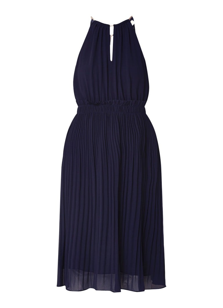 Michael Kors Goddess Chain midi-jurk van chiffon met plissÃ© donkerblauw