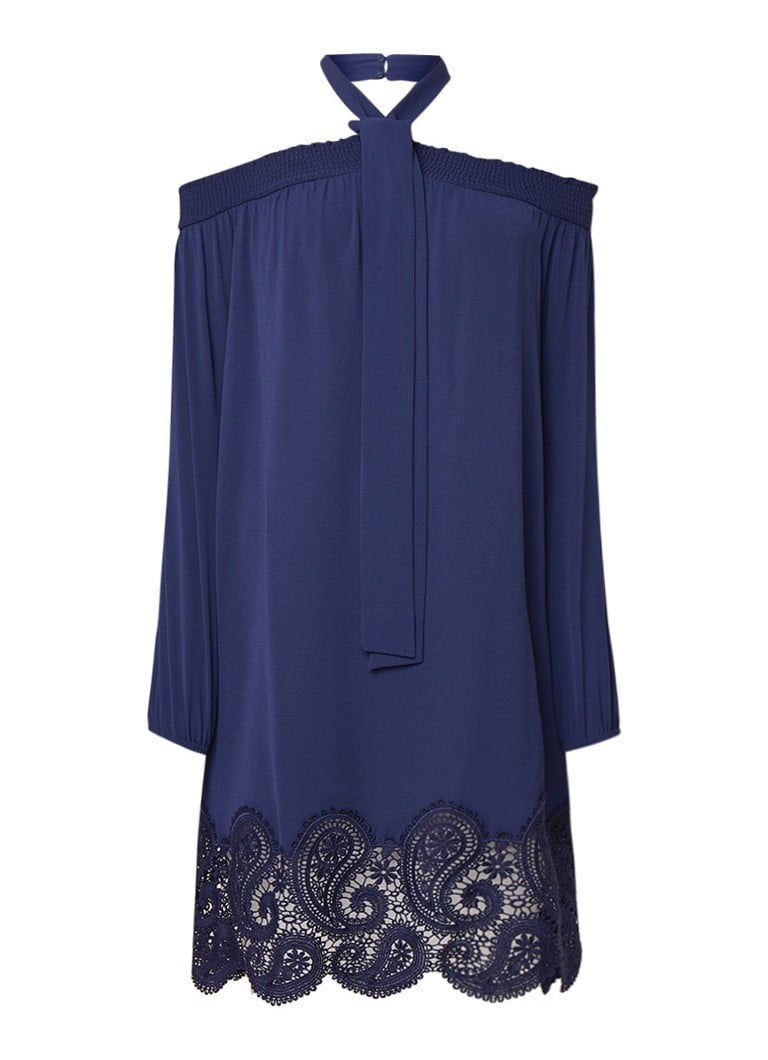 Michael Kors Off shoulder jurk met zoom van kant donkerblauw