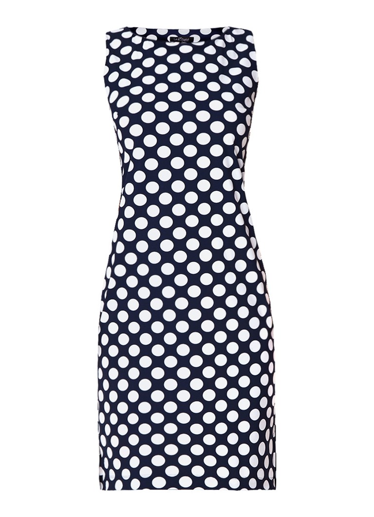 LaDress Saskia mouwloze jersey jurk met polkadots donkerblauw