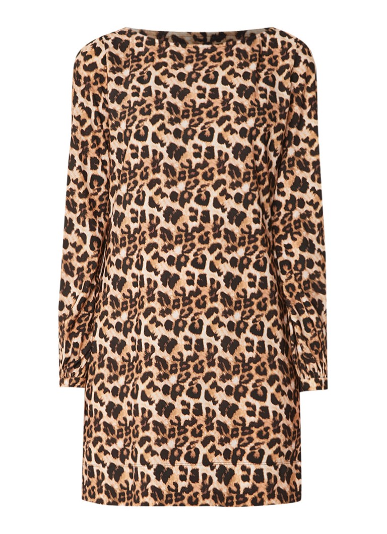 LaDress Blake mini-jurk met luipaardprint en stretch lichtbruin
