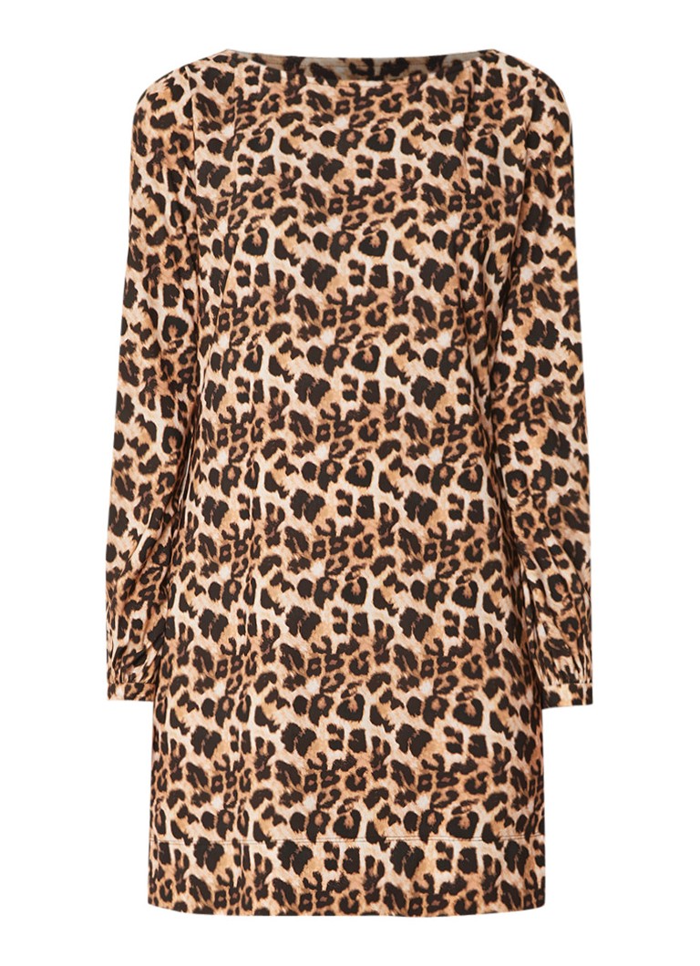 LaDress Blake mini-jurk met luipaardprint en stretch lichtbruin