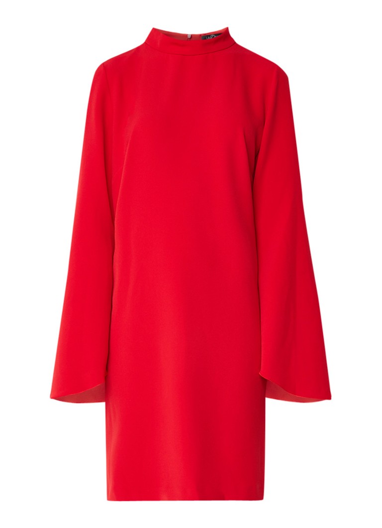 LaDress Indira midi-jurk van crÃªpe met flared mouw rood