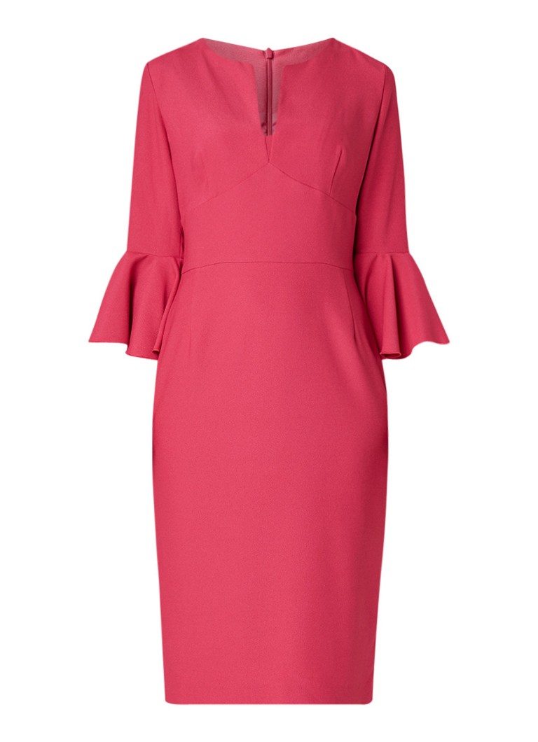 LaDress Daphne kokerjurk met trompetmouw fuchsia