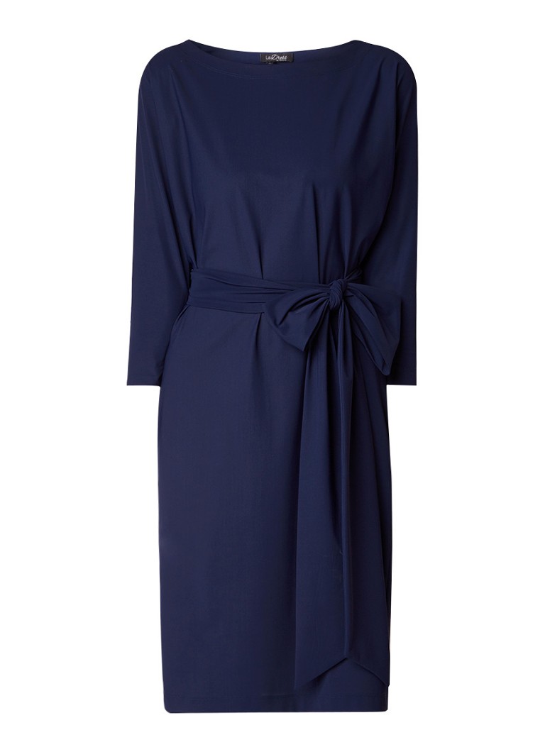 LaDress Caroline jurk van jersey met strikceintuur donkerblauw
