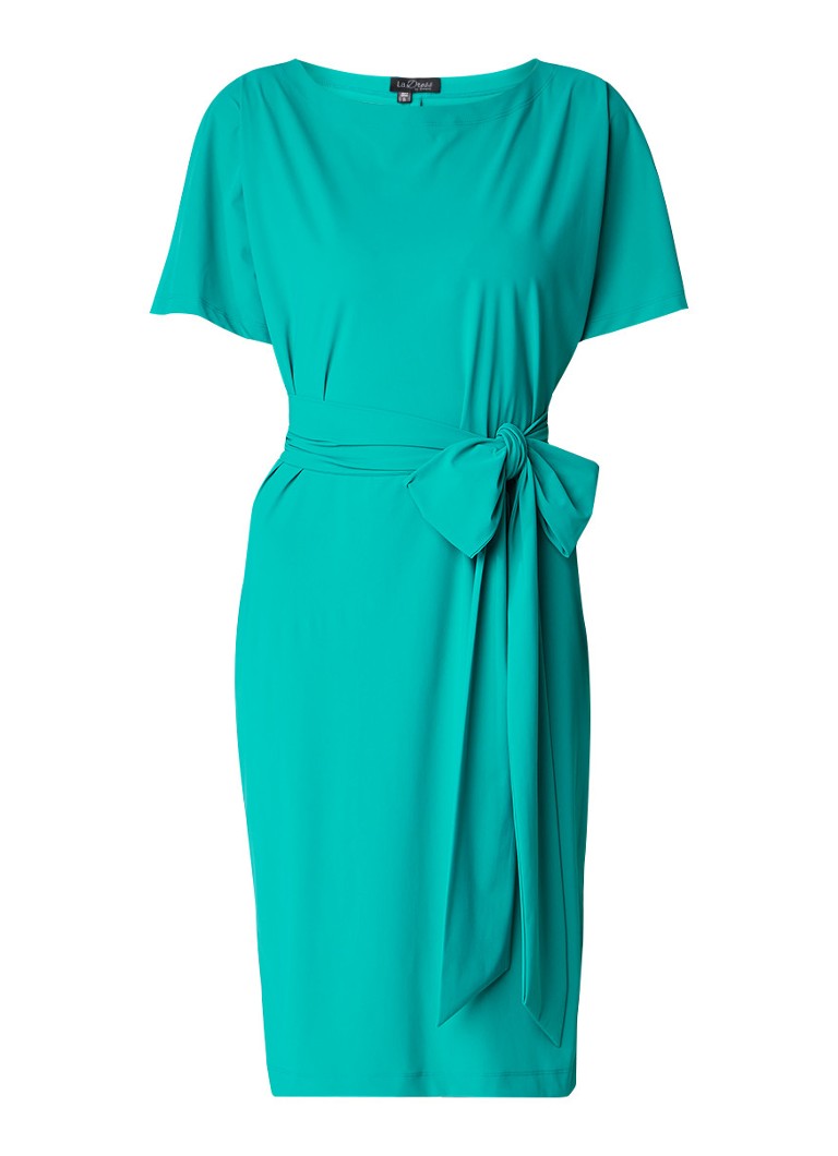 LaDress Aretha jurk van jersey met strikceintuur turquoise