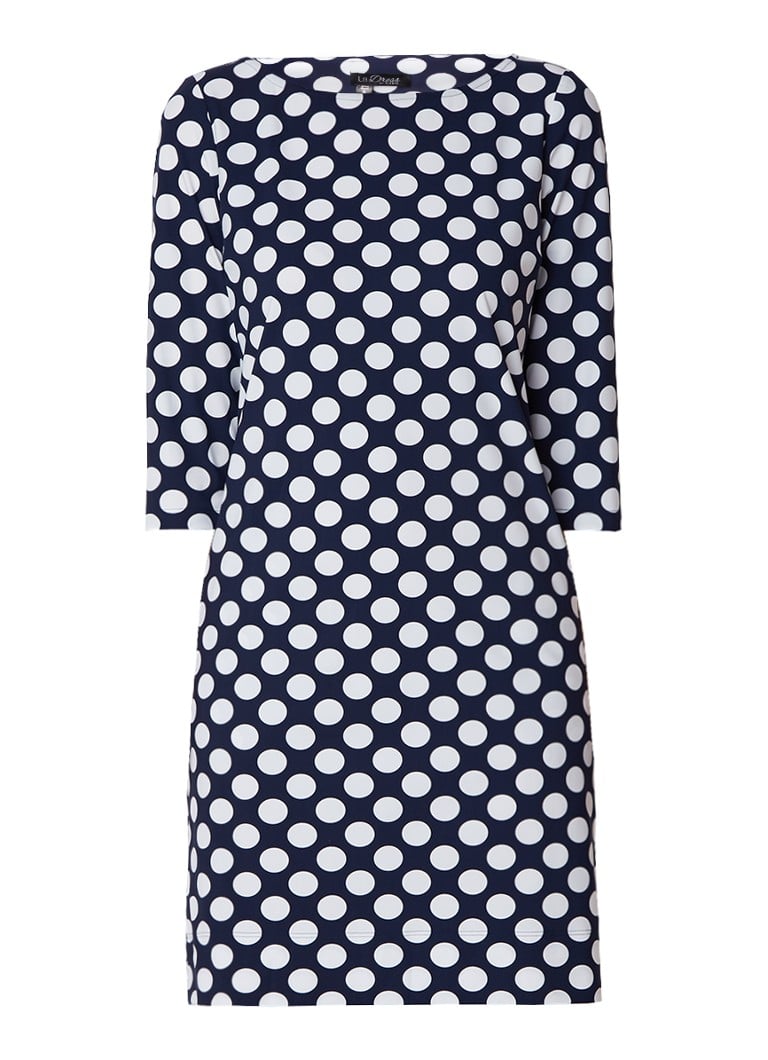 LaDress Lianne tuniekjurk van jersey met driekwartmouw en polkadots donkerblauw