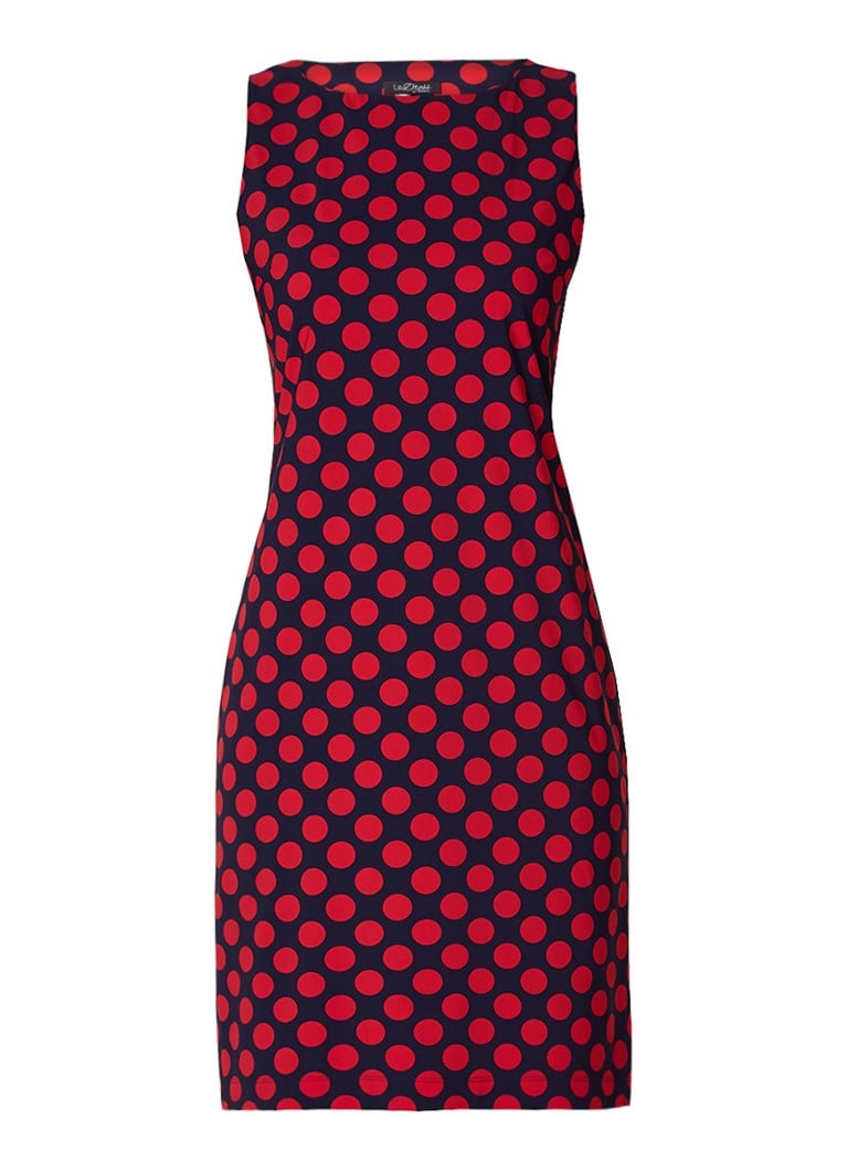 LaDress Saskia mouwloze jersey jurk met polkadots donkerblauw