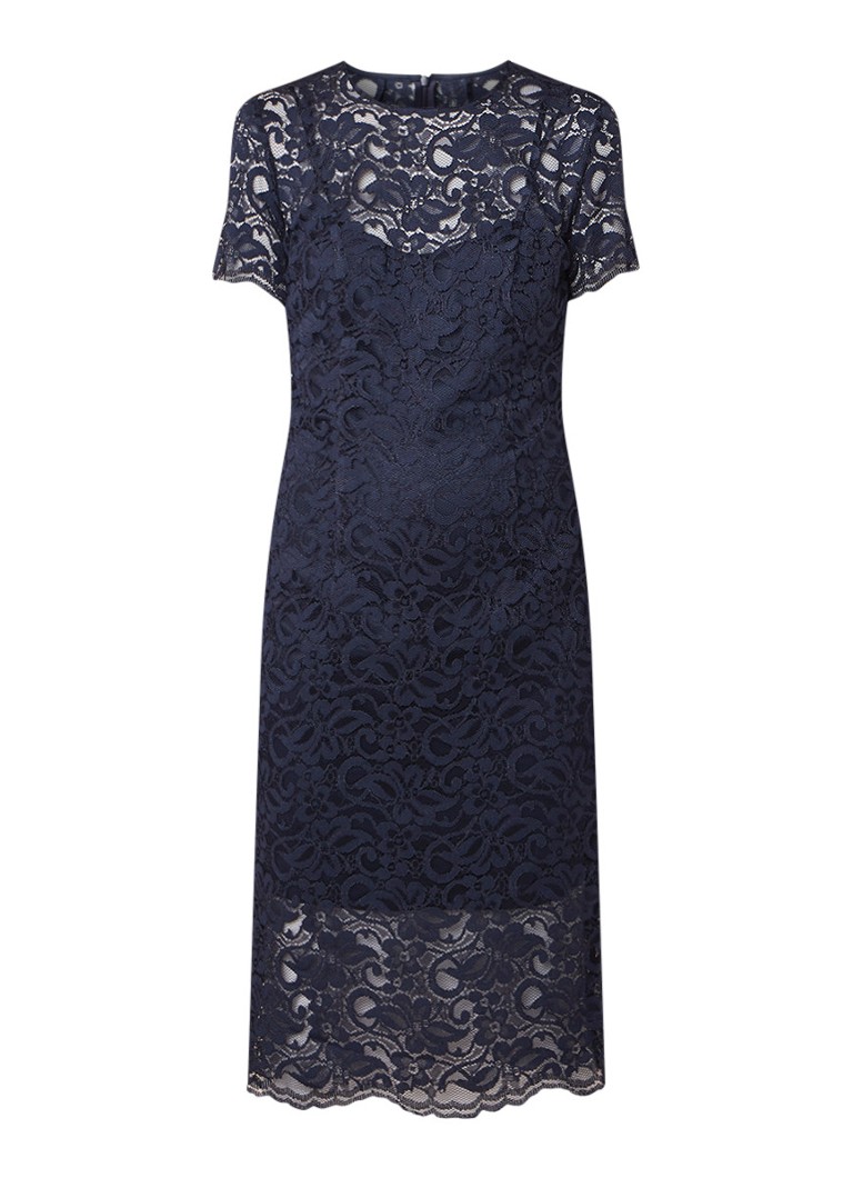 LaDress Adriana midi-jurk van kant donkerblauw