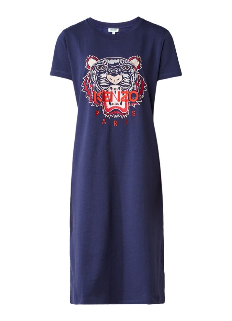 Kenzo Tiger T-shirt jurk met borduursel donkerblauw