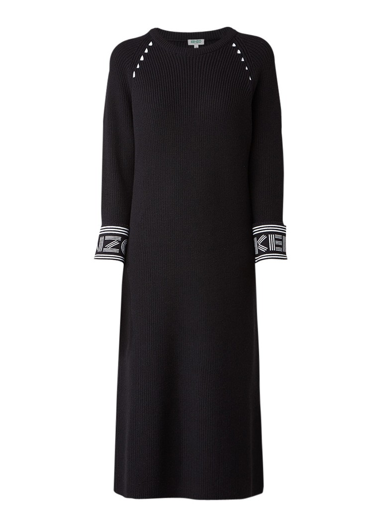 KENZO Gebreide midi-jurk met logo-manchet zwart