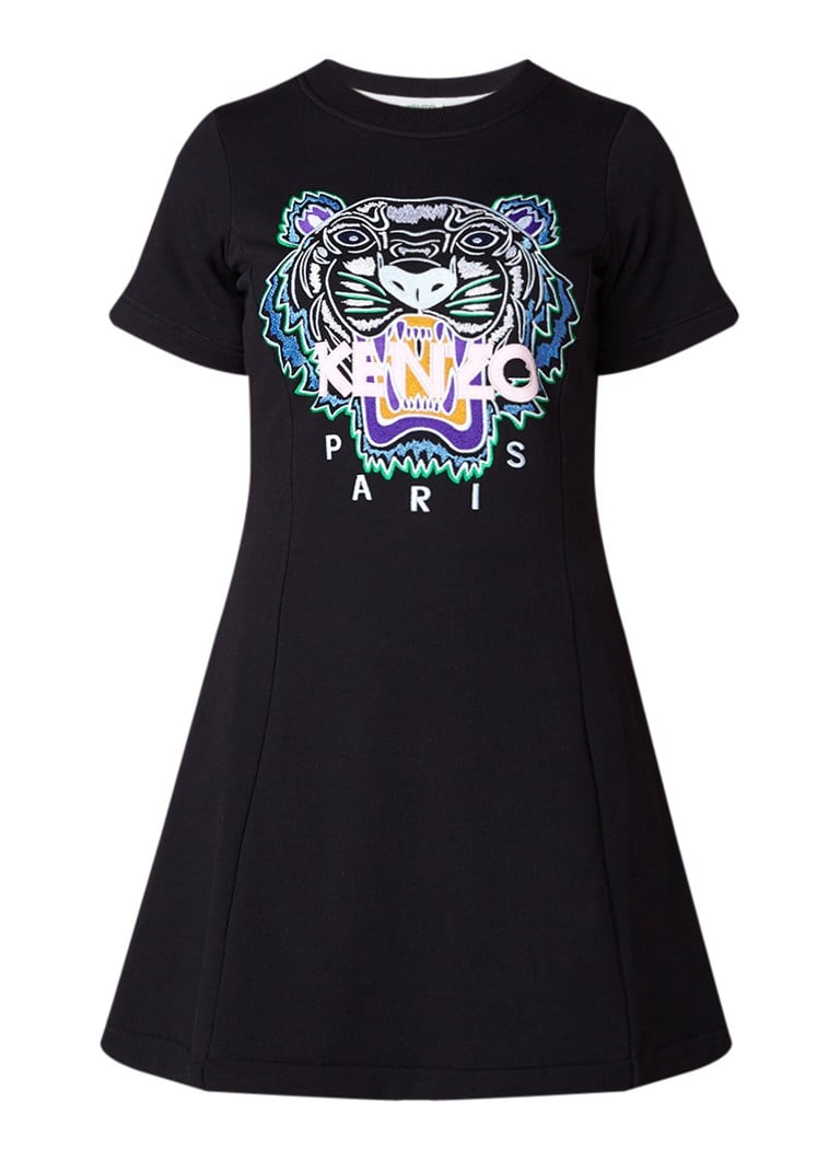 KENZO Tiger jurk van jersey met logoborduring zwart