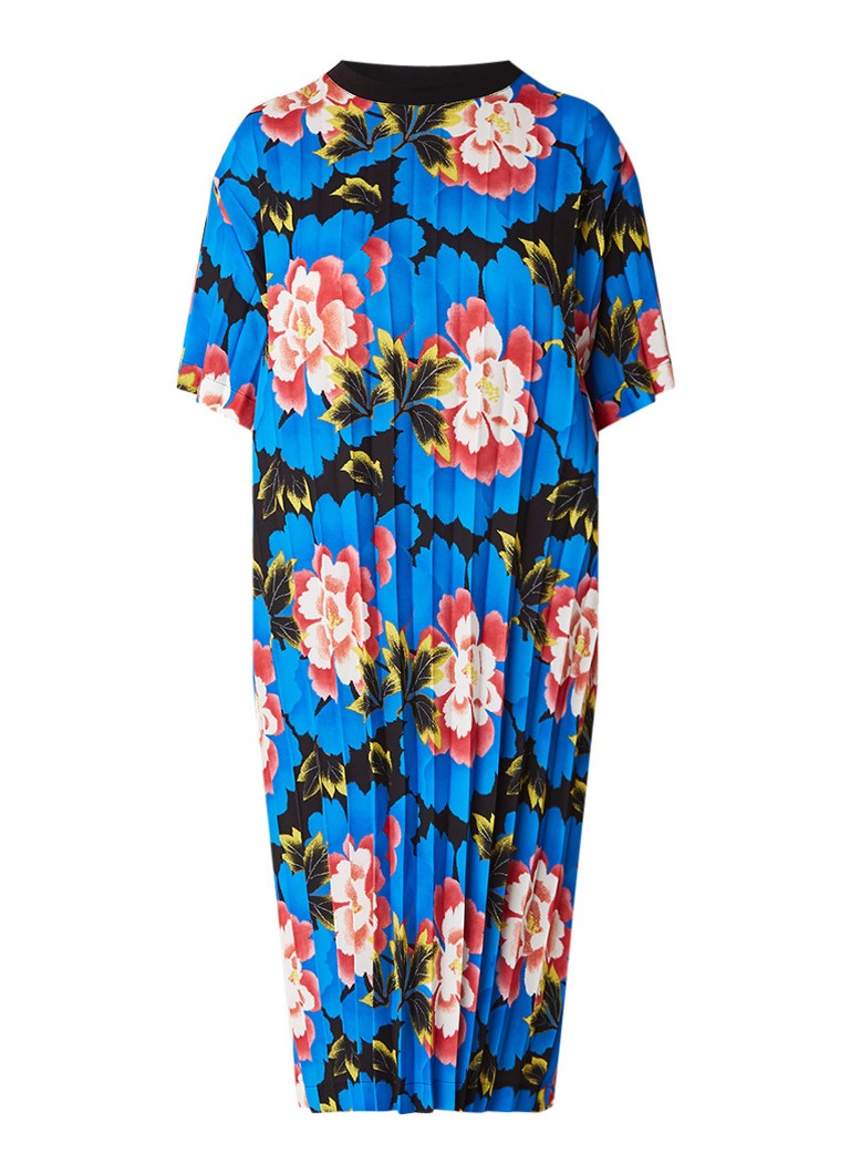 KENZO Indonesian Flower midi-jurk met plissÃ© en bloemendessin kobaltblauw