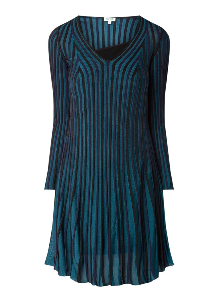 KENZO Pleated Knit ribgebreide midi-jurk met plissÃ© zeegroen