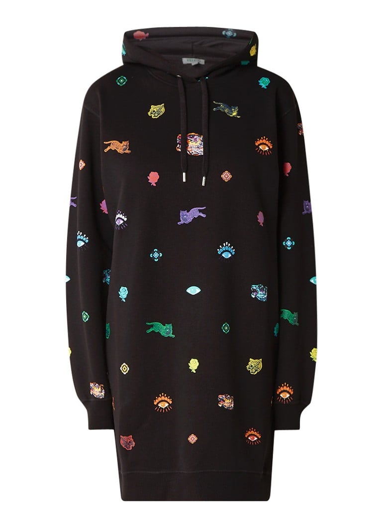 KENZO Go Tigers Capsule trui-jurk met capuchon en dessin zwart