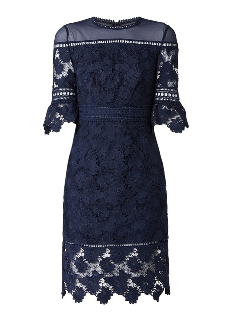 Whistles Amanda jurk van kant met semi-transparante details royalblauw
