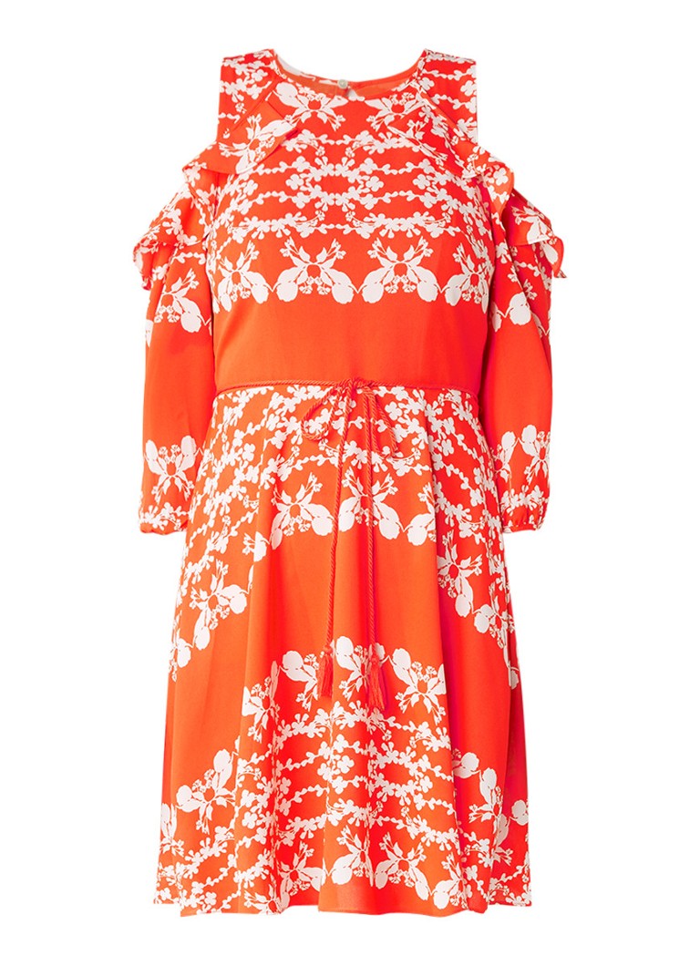 Whistles Aldora cold shoulder jurk met bloemendessin oranjerood