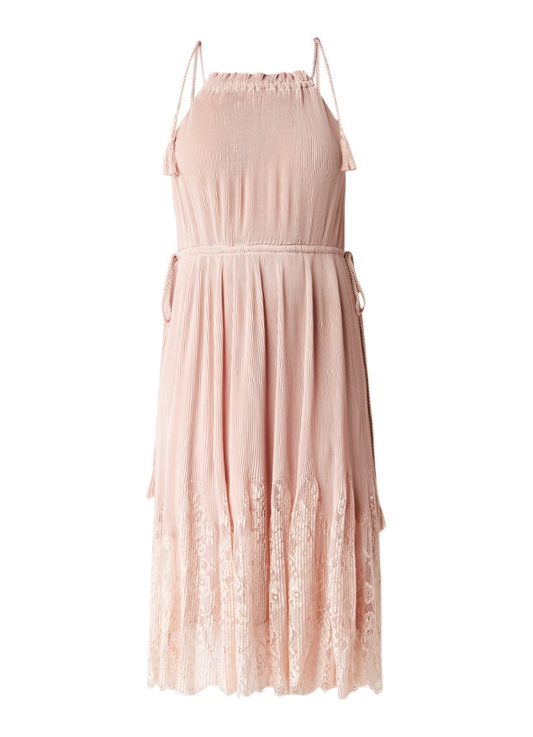 Whistles Lilian maxi-jurk met plissé en kant oudroze