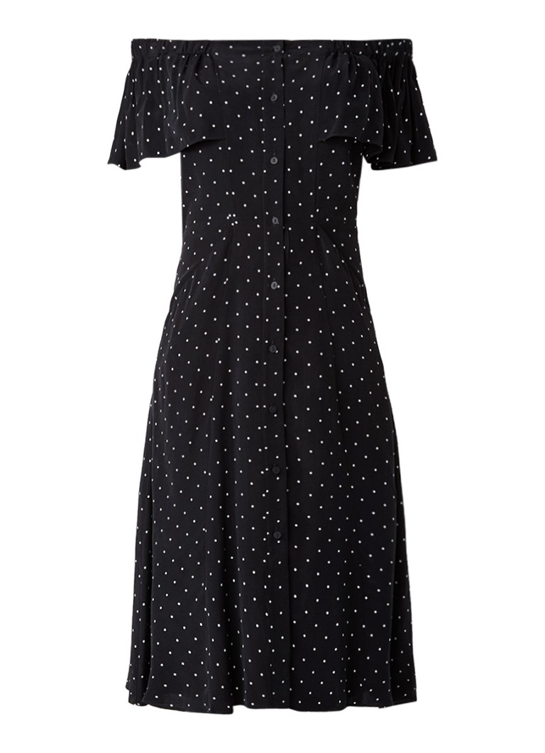 Whistles Spot off shoulder jurk met steekzakken en polkadots zwart