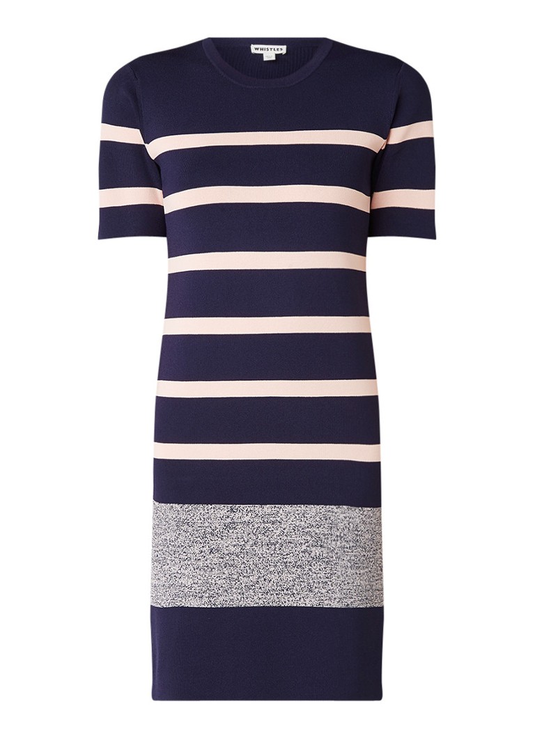 Whistles Stripe Tee ribgebreide midi-jurk met streepdessin donkerblauw