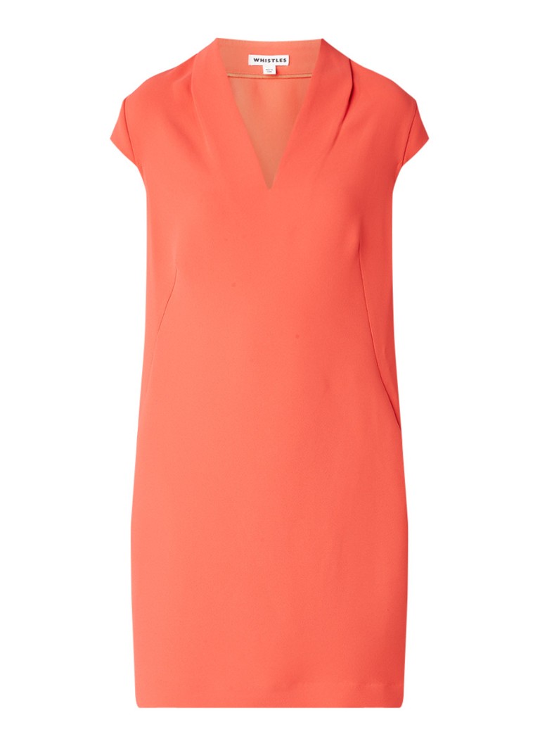 Whistles Paige crêpe shiftjurk met V-hals koraalroze