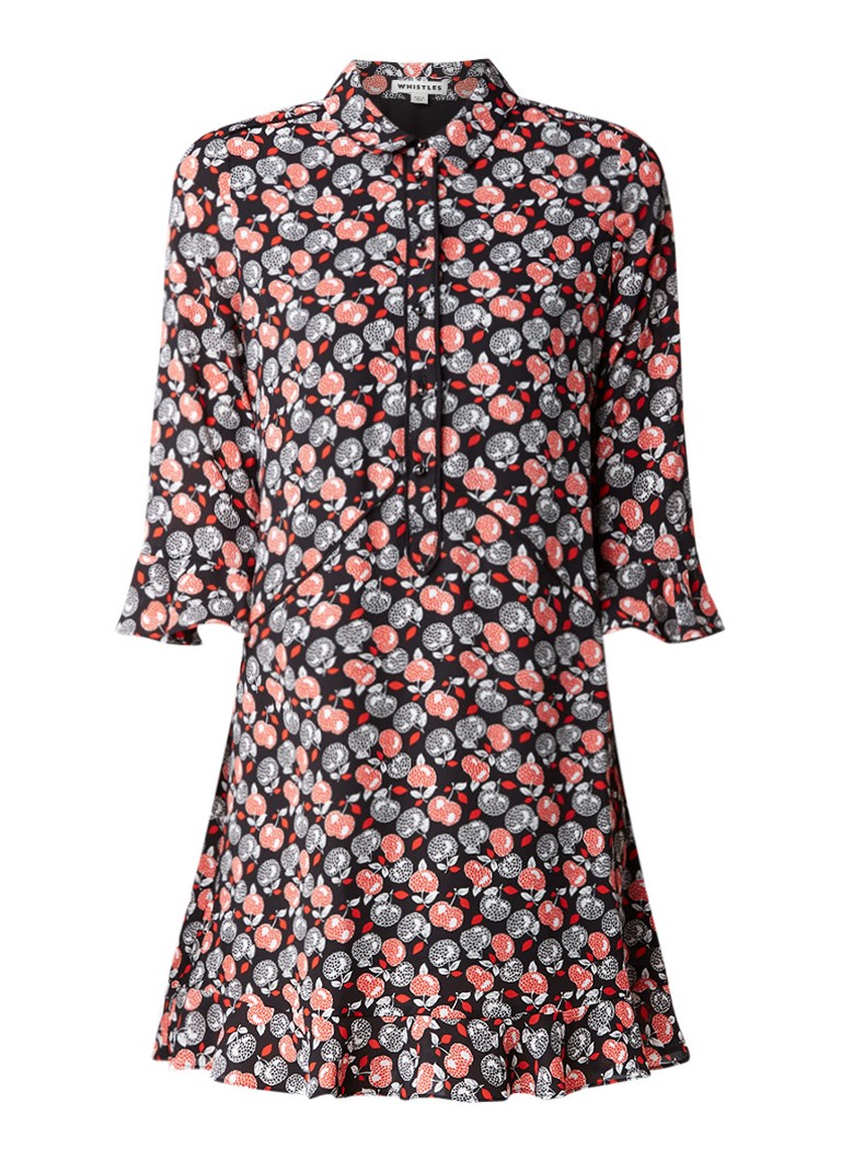 Whistles Midi-jurk met parelknoopsluiting en appeldessin rood